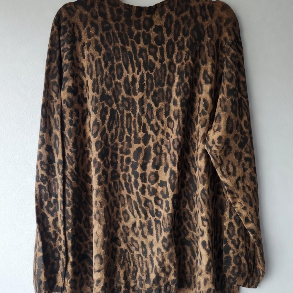 Lauren Ralph Lauren Brown Leopard Print Cardigan Sweater - Picture 2 of 10